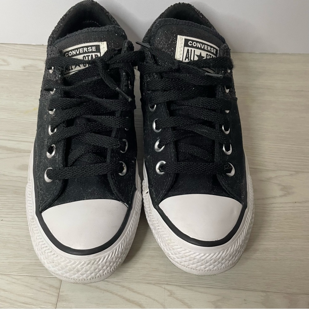 Converse All Star Low Top Women's 7 Black/Black Glitter Lace Up EUC Sneakers - Picture 3 of 6